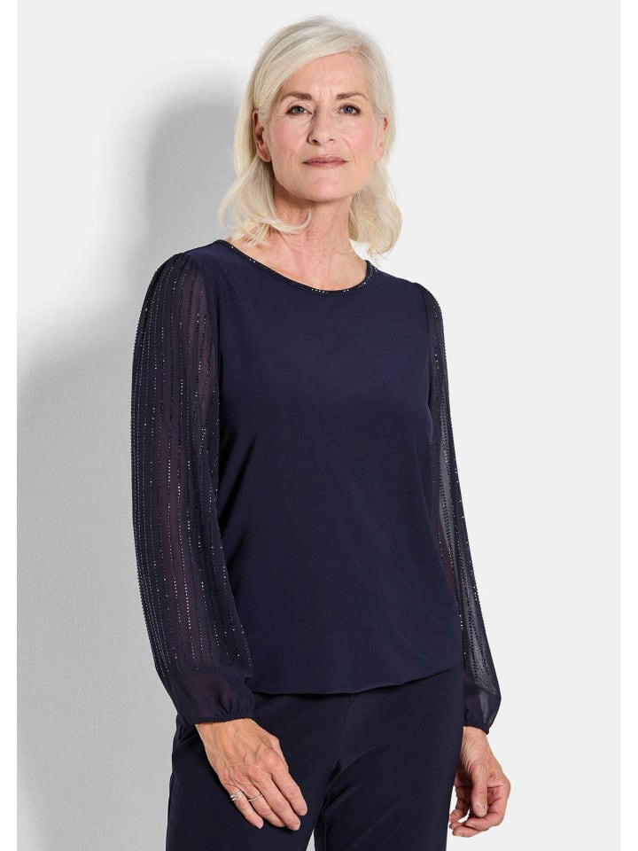 

Шифоновая блузка, элегантный топ с длинными рукавами и блестящими рукавами темно-синего цвета GOLDNER