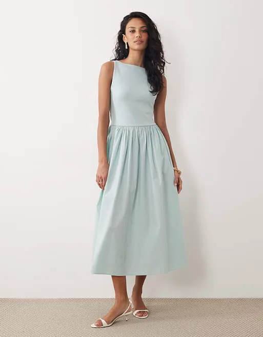 

Мятно-зеленое платье миди с юбкой-лодочкой и присборенной юбкой Nothing's Child Eliana