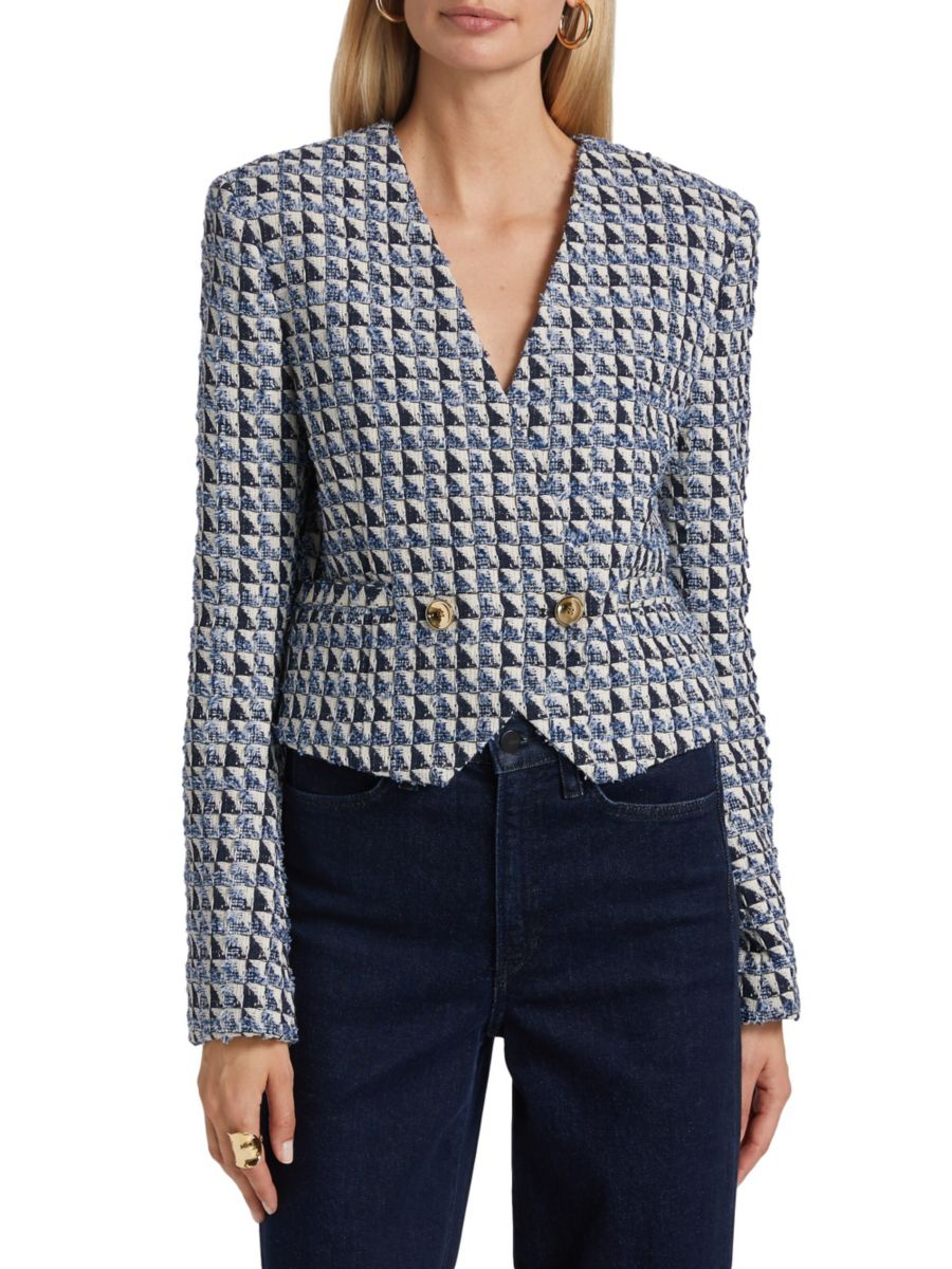 

Пиджак из твида Марселя с двумя пуговицами Derek Lam 10 Crosby, цвет Blanc De Blanc Indigo