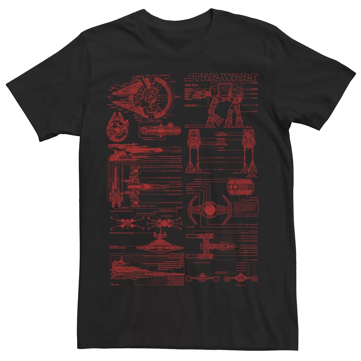 

Мужская футболка Star Wars Falcon Walker X-Wing Tie Fighter Schematic Tee, Черная Licensed Character, черный