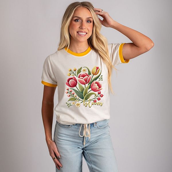 

Футболка с принтом Bloom tulips faux texture Simply Sage Market, Vintage Mustard