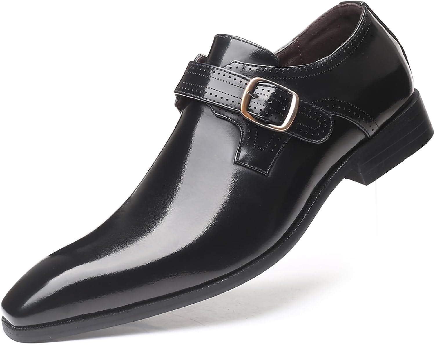 

Мужские классические туфли с закрытым носком, слипоны-монахи, стильные и удобные, из лакированной искусственной кожи PU, для бизнеса, повседневного ношения и городской езды Generic, черный