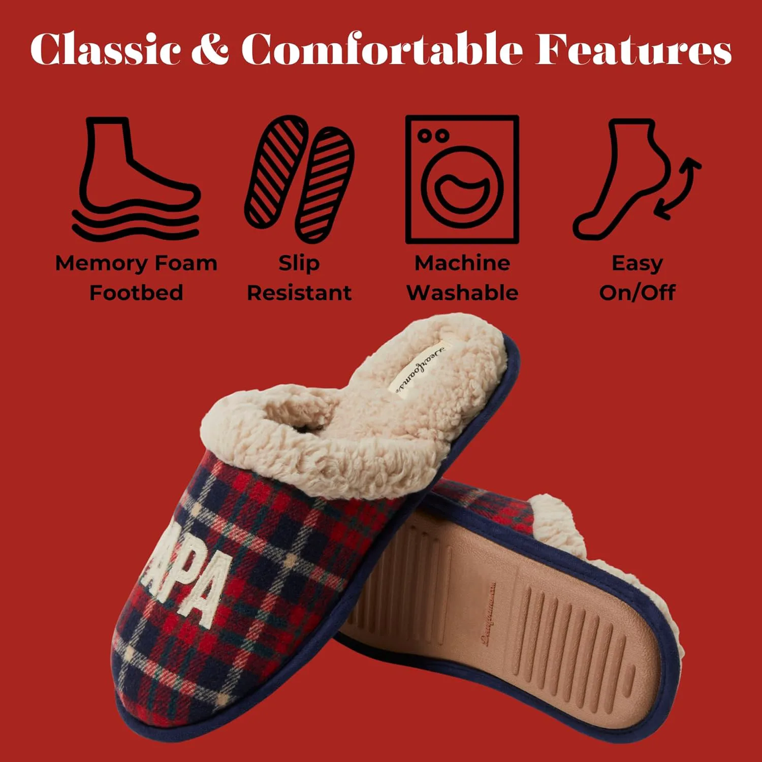 Мужские тапочки Dearfoams Matching Family Holiday Papa Bear с вышивкой, отделка шерпой, модель Moc Toe — фото 2
