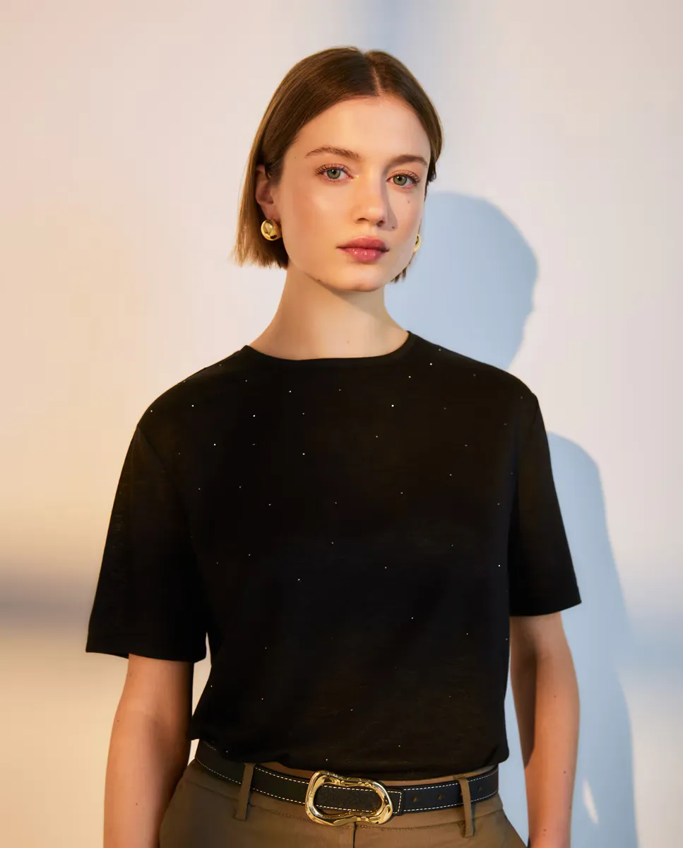 

Женская футболка с коротким рукавом и заклепками Woman El Corte Inglés, черный