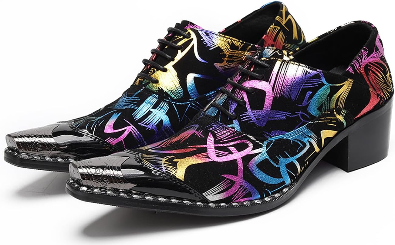 

Мужские классические туфли Santimon с заостренным носком и шнуровкой с металлическим наконечником - западные формальные оксфорды с ярким узором, принтом под змею и граффити - стильная обувь для вечеринок, сцен и выпускных, черный