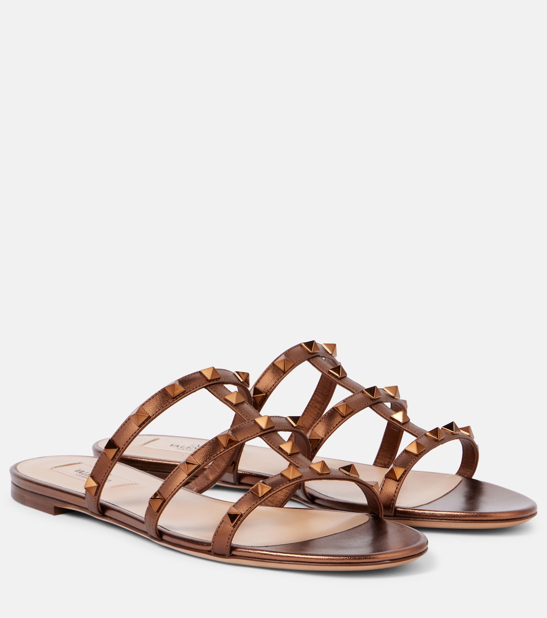 Сандалии Rockstud из металлизированной кожи Valentino Garavani, Dark Bronze