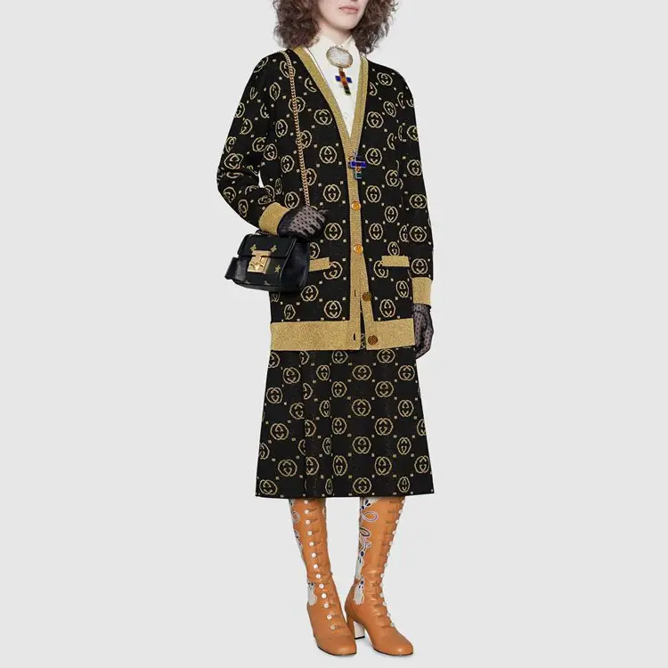 Свитер женский Gucci Классический, с металлическими нитями, черный — фото 2
