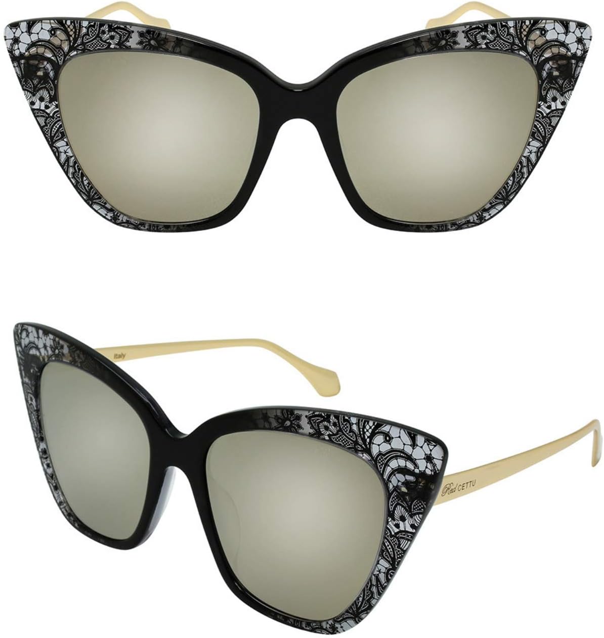 

Женские солнцезащитные очки Edge I-Wear Trendy ручной работы из ацетата в оправе «кошачий глаз» с линзами UV 400 CR39 HME06-CR39-1101 (BLK.kgm) EDGEIWEAR, Black Lace Frame/Gold Mirrored Cr39 Lens