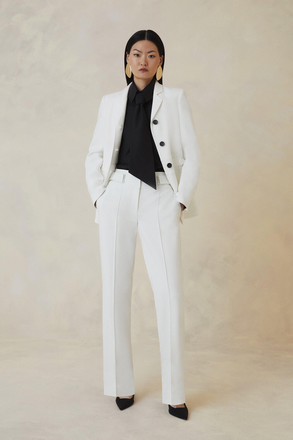 

Компактные эластичные узкие брюки Petite The Founder Karen Millen, белый