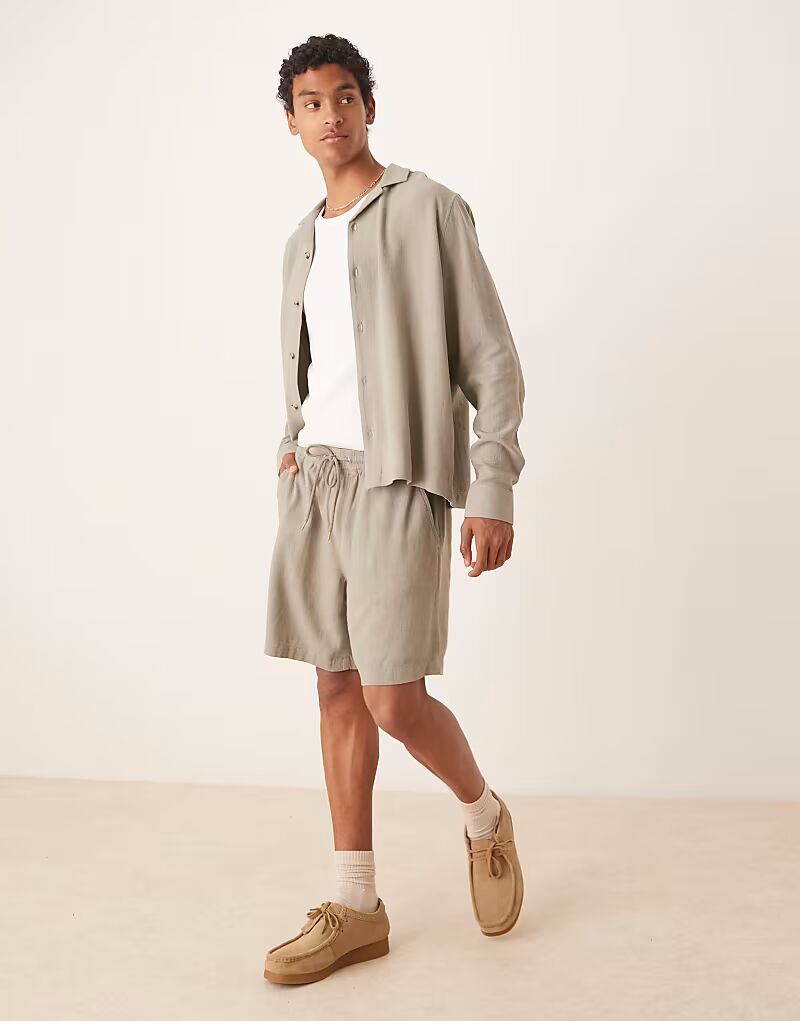 

Широкие шорты ASOS DESIGN из льна цвета хаки, без застежек, коорд