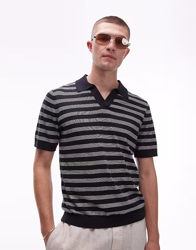 

ARKET хлопчатобумажная льняная трикотажная рубашка-поло с рукавами в полоску