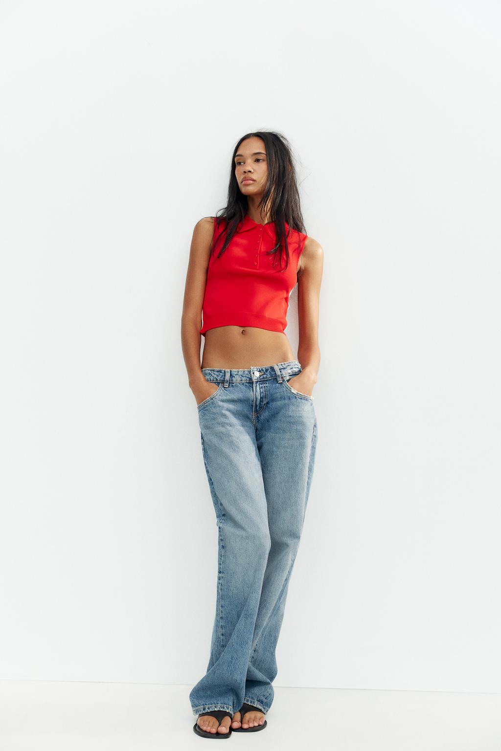 

Вязаный топ с отделкой по бокам ZARA, красный