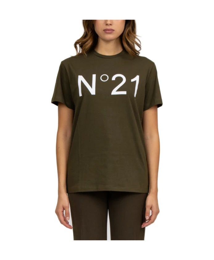 

Зеленая хлопковая футболка с логотипом N21, зеленый