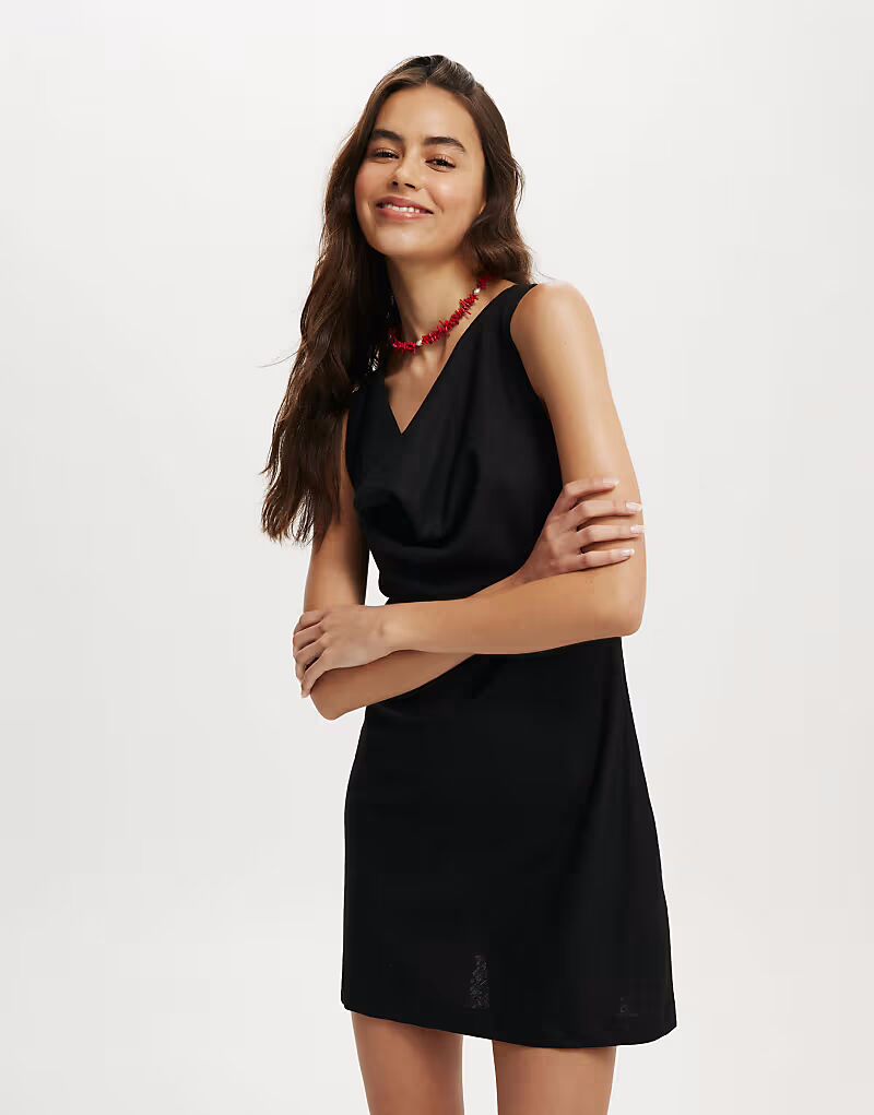 

Мини-платье из льняной смеси Cotton On haven с воротником-хомутиком черного цвета Cotton:On