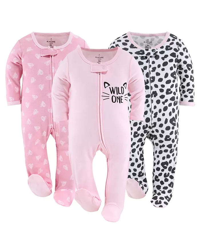 

Комплект пижам Sleep n Play Footed для девочек, 6-9 месяцев, для новорожденных, 3 шт The Peanutshell, мультиколор