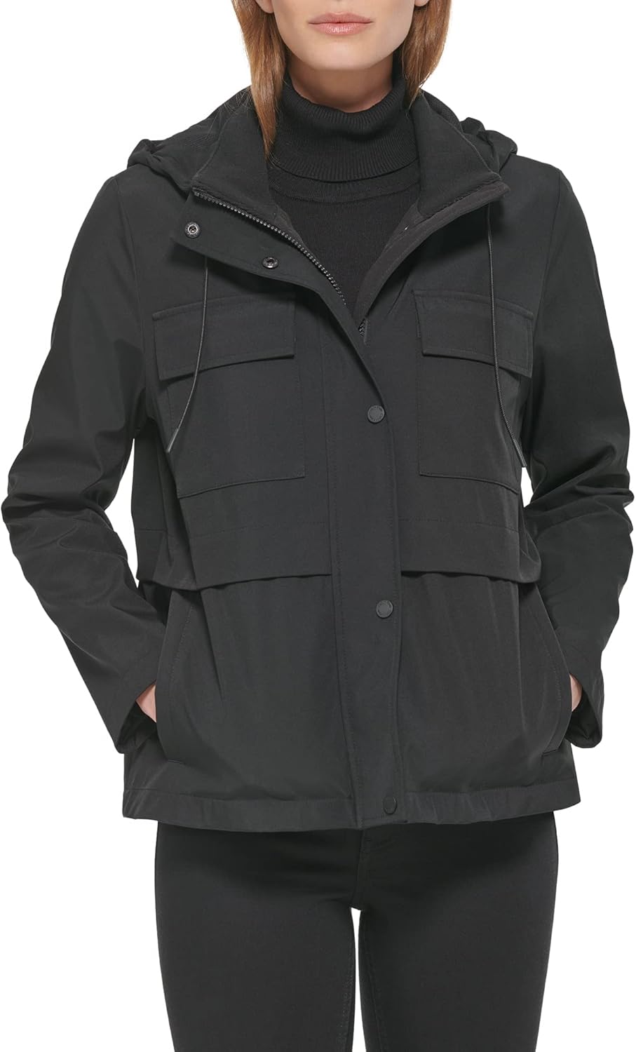 

Calvin Klein Женская куртка-дождевик анорак из хлопка с кнопками и молнией, Patch Pocket Black