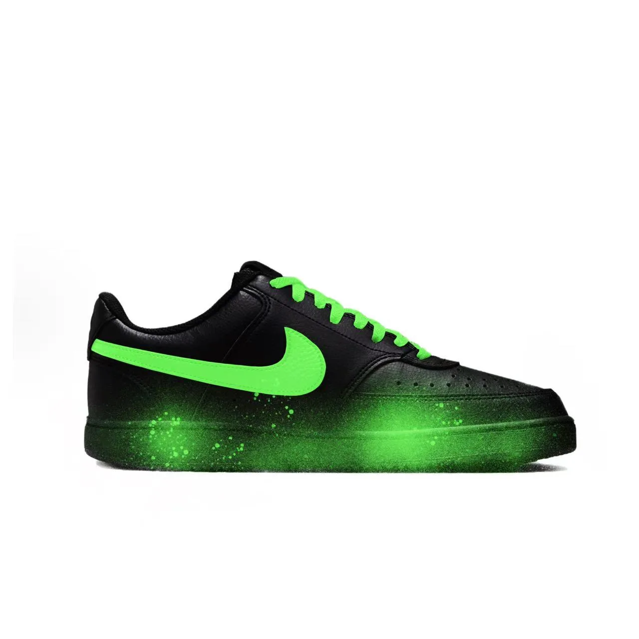 Nike Court Vision Flower Branch Custom, Night Flame Poison Blade Low top Skateboard Shoes Unisex Black Green — фото 3