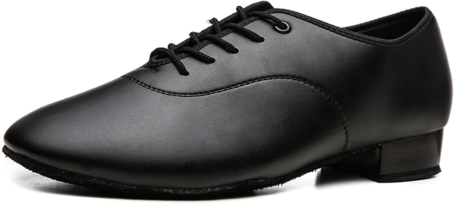 

Мужские кожаные балетные туфли для бальных танцев на шнуровке, современная модель, низкий каблук 2,5 см для джазовых, танго и латинских танцев Hiuzylqx, черный