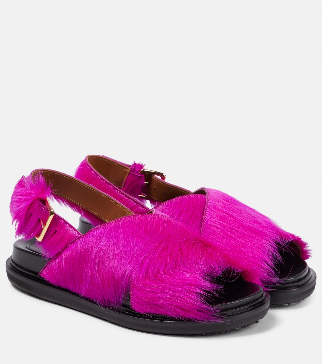 Сандалии Fussbett из телячьей шерсти Marni, фуксия