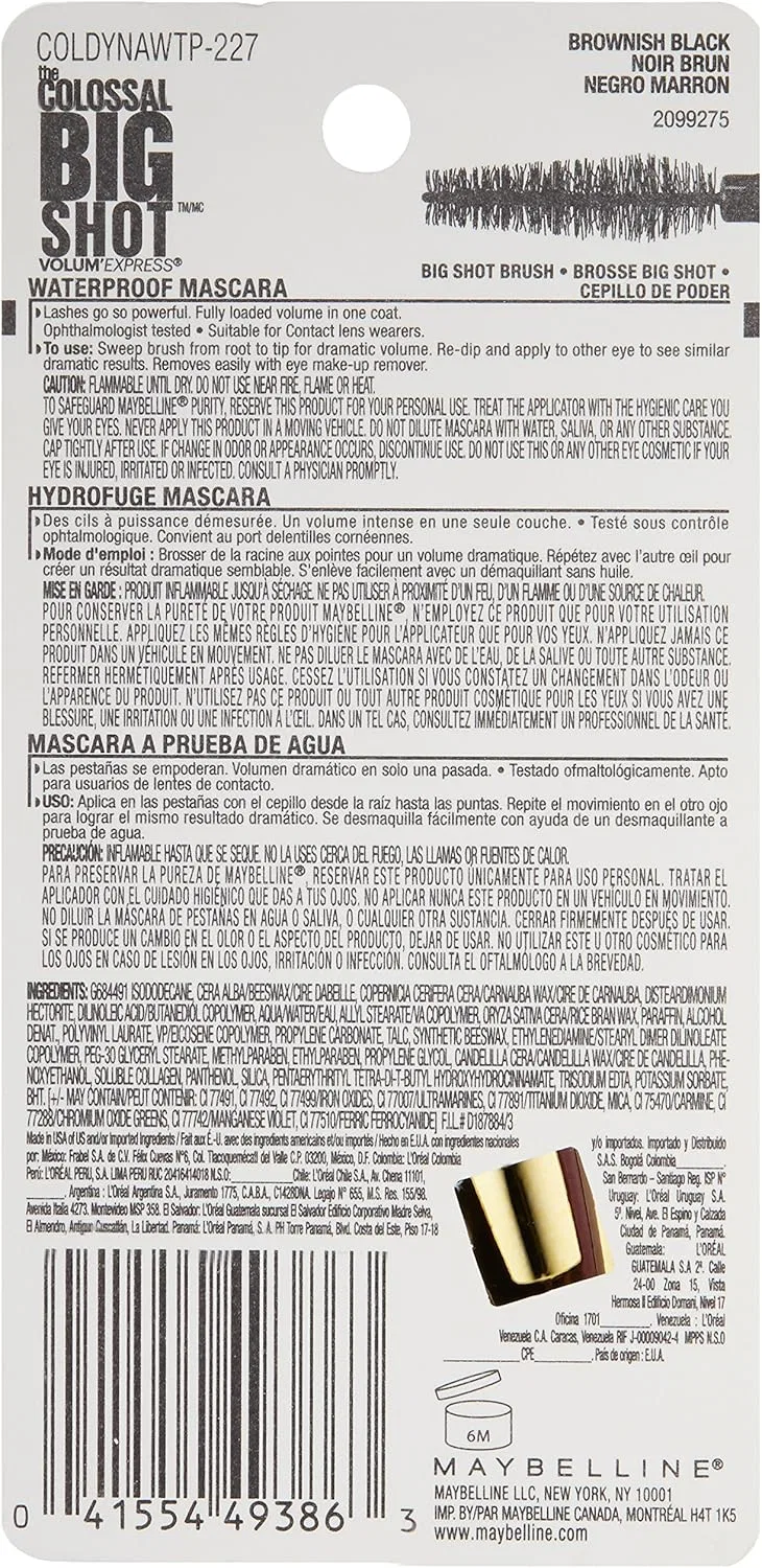 Тушь для ресниц водостойкая Volume Express The Giant Waterproof Maybelline New York, 0.32 fl oz, коричневая — фото 3