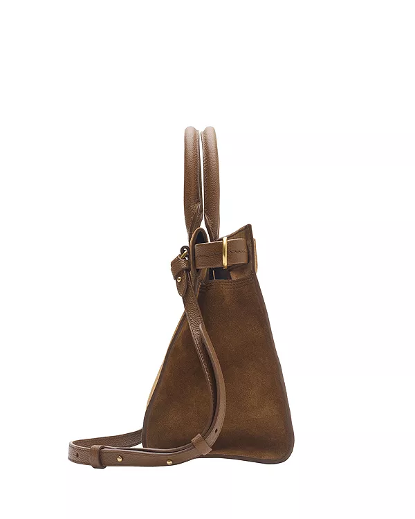 Сумка-тоут Burberry Cotswolds из замши, коричневая — фото 2