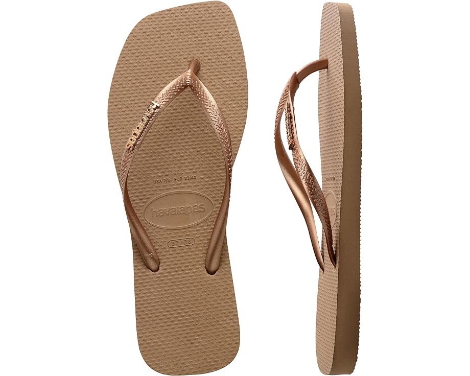 Сандалии Havaianas Slim Square Logo Metallic Flip-Flop, цвет Rose Gold/Rose Gold — фото 3