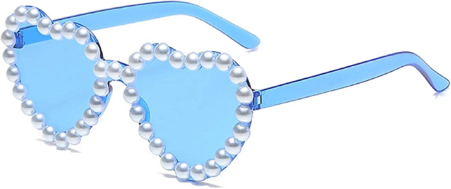 

Милые солнцезащитные очки в форме сердца для женщин, ретро-винтажные, с жемчужными блестками, идеально подойдут для рейв-вечеринки или свадебного декора mincl, Blue