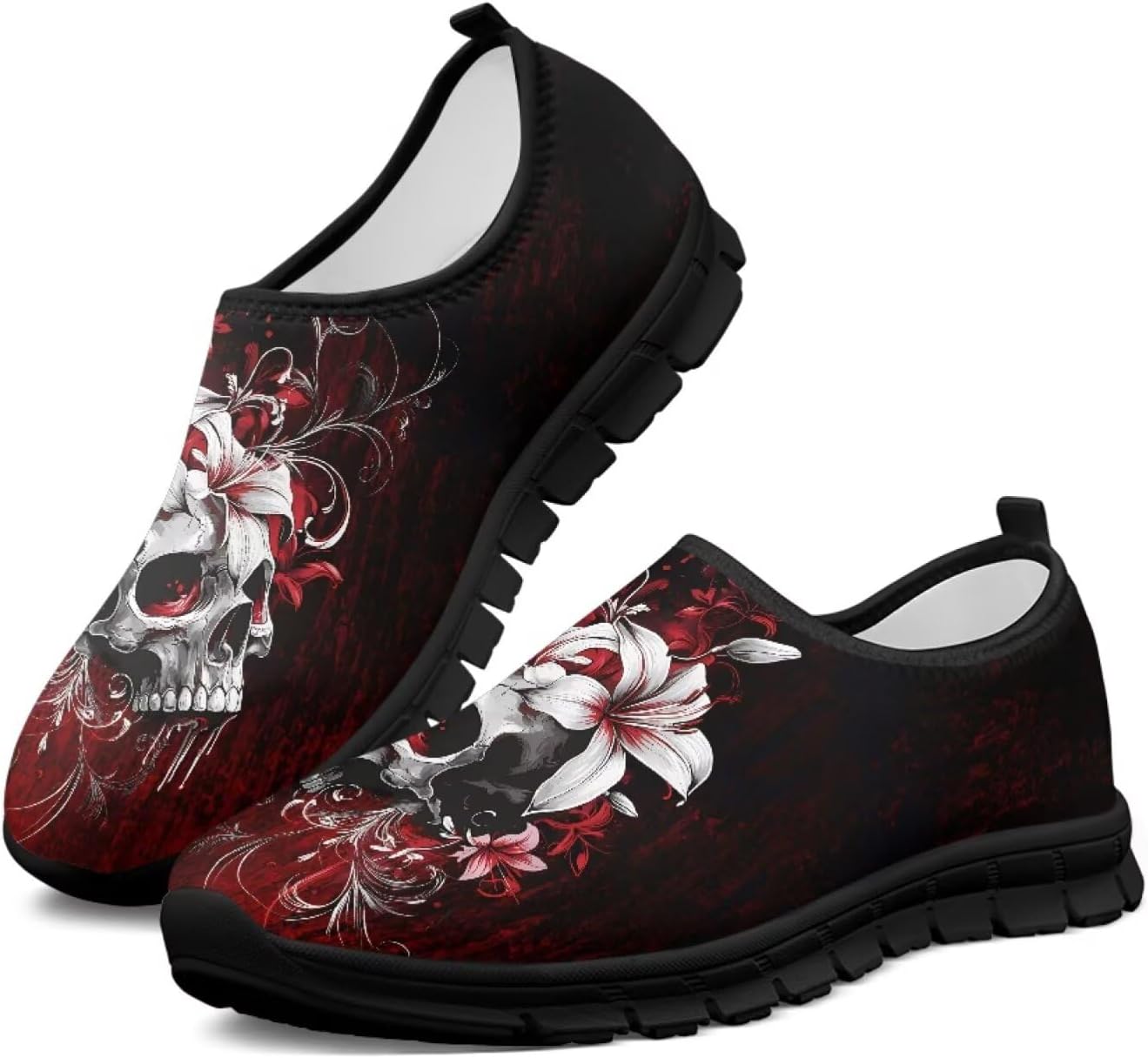 

Мокасины с принтом черепа Hsaiyjsp для мужчин и женщин, кроссовки без шнурков, дышащие обувь для бега и ходьбы, красный