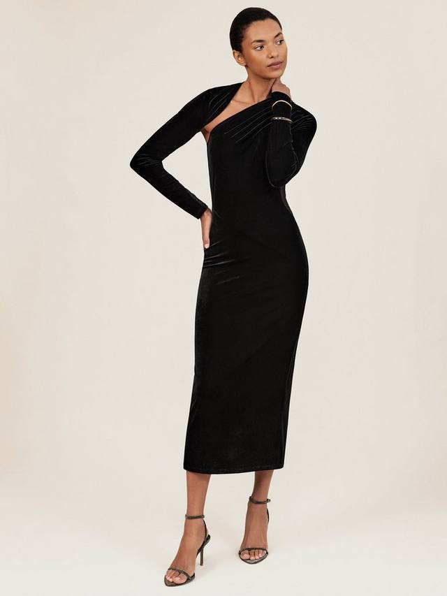 

Платье миди Kass из бархата с прозрачными вставками Reiss, Black