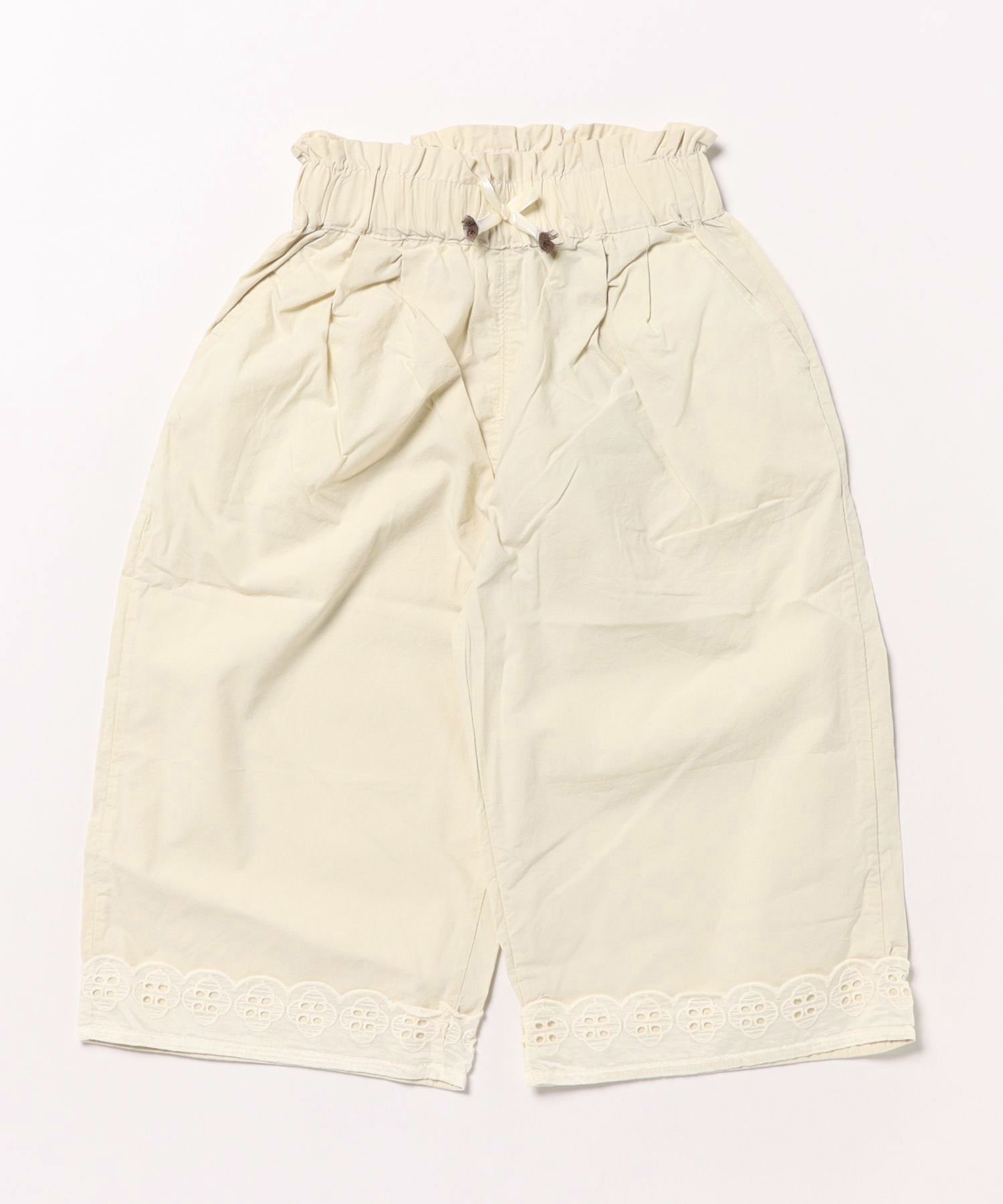 Широкие хлопковые брюки с кружевной каймой Aimoha Kids, Light beige — фото 3