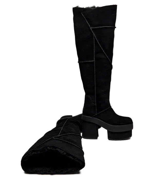 Кожаные сапоги на блочном каблуке Ugg, черный — фото 4