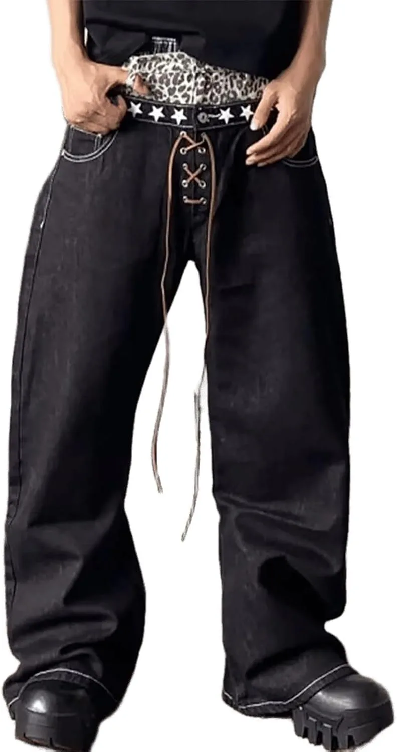 

Женские джинсы с высокой талией и широкими штанинами в леопардовом принте CBDAO