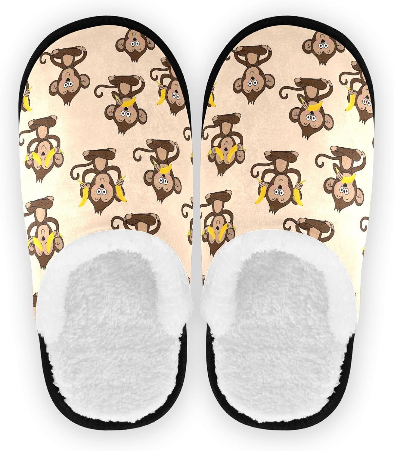 

Тапочки JHKKU для женщин и мужчин, пушистые домашние тапочки, теплые, с противоскользящей подошвой, уютные для дома и путешествий, Cute Monkey Banana 1