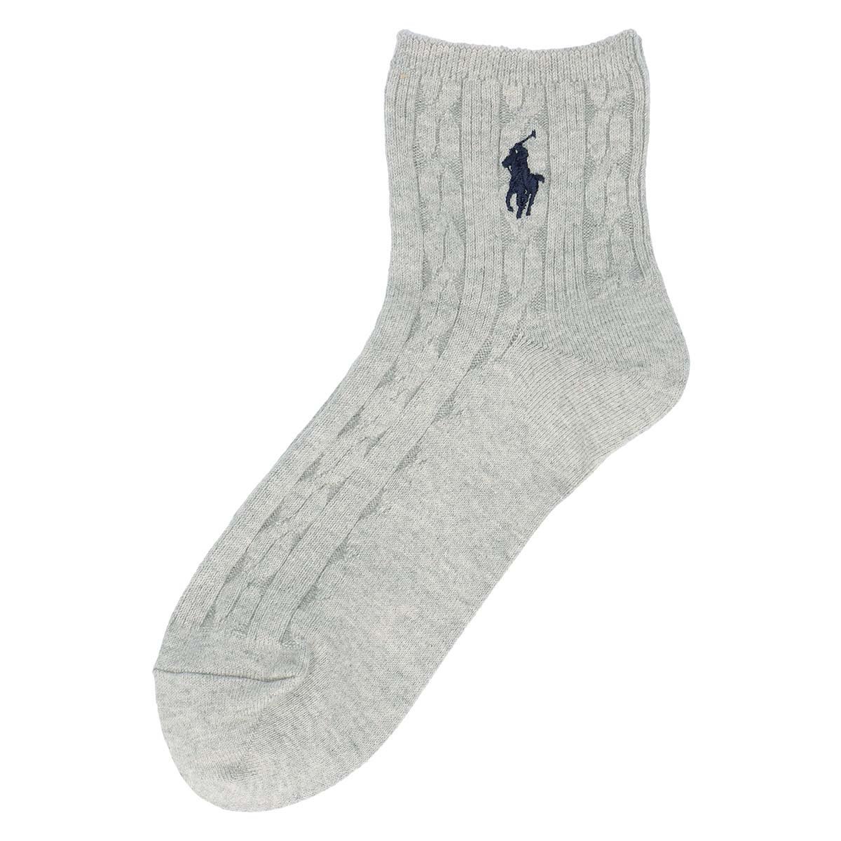 Женские короткие носки с вышивкой в одну точку и узором из кос. Polo Ralph Lauren, 93. Light Gray — фото 2