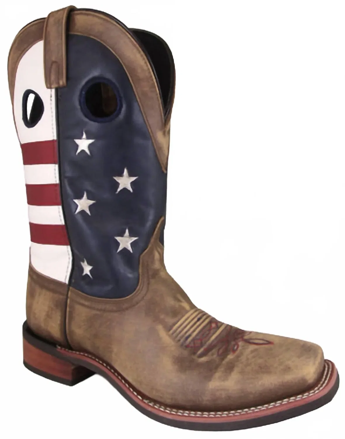 Smoky Mountain Boots Мужские кожаные ковбойские сапоги с рисунком «Звезды и полосы» в винтажном коричневом цвете