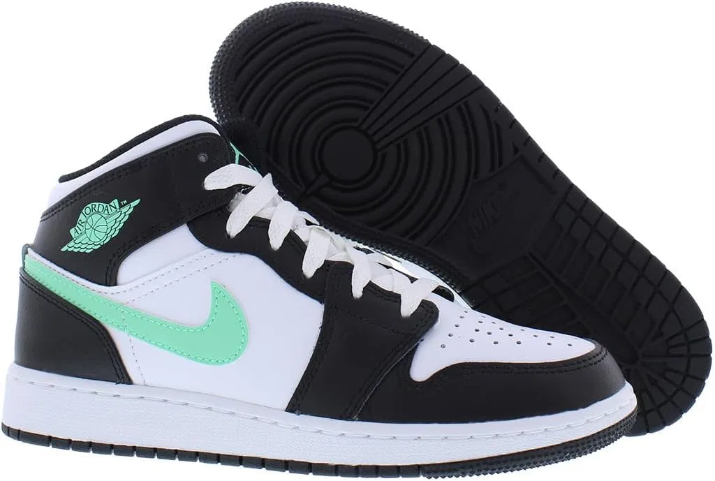 Детские кроссовки Nike Air Jordan 1 Mid, White/Green Glow/Black — фото 2