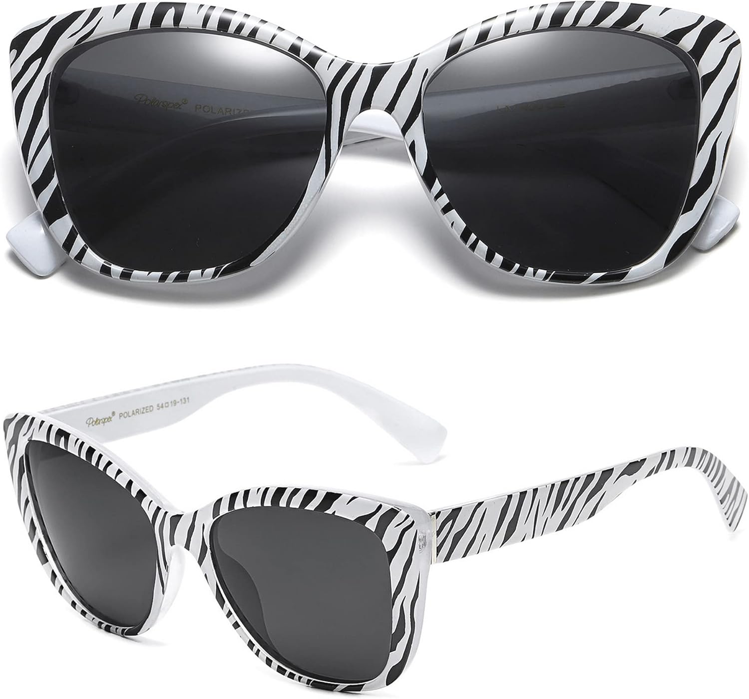

Женские поляризованные солнцезащитные очки PolarSpex «кошачий глаз» – большие солнцезащитные очки с защитой от УФ-излучения UV400, стильные очки для пляжа или вождения, Zebra Striped | Polarized Smoke