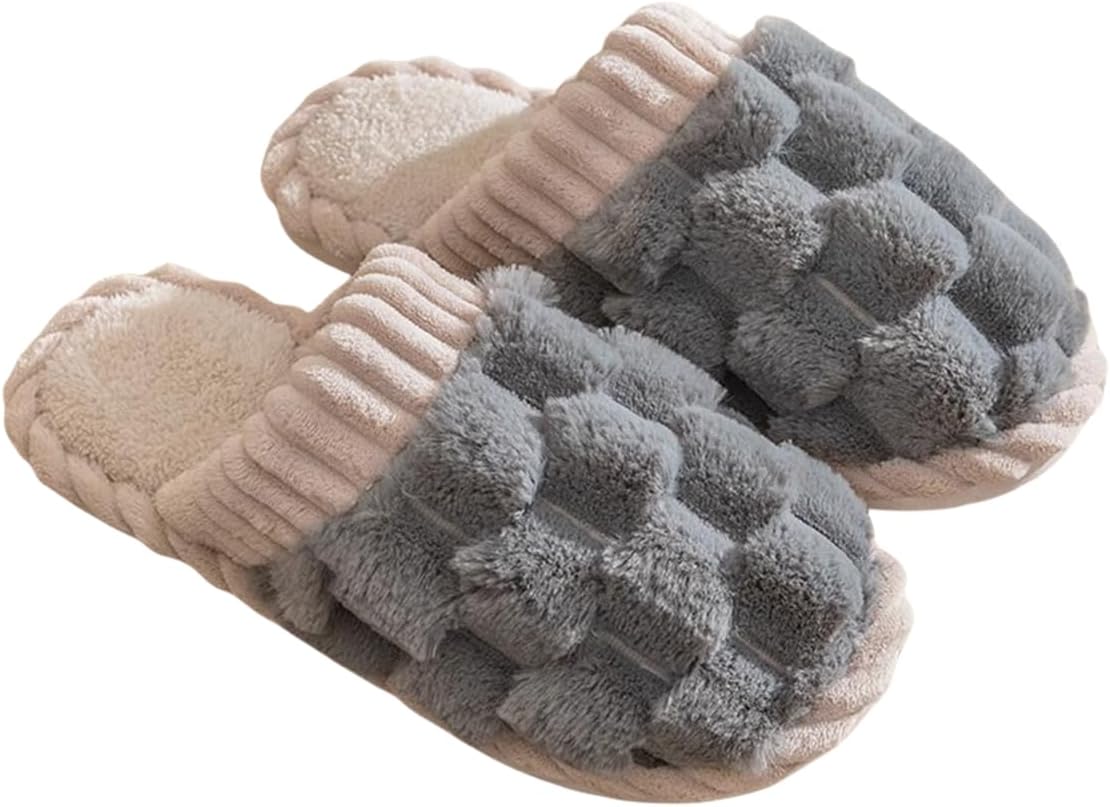 

Женские плюшевые тапочки в клетку, теплые уютные нескользящие тапочки, удобная домашняя обувь, зимние мужские Generic, серый