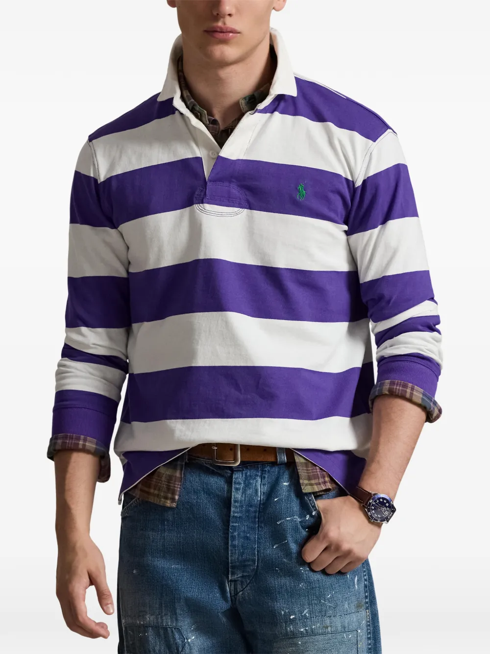 Полосатая рубашка с заостренным воротником Polo Ralph Lauren, фиолетовый — фото 3