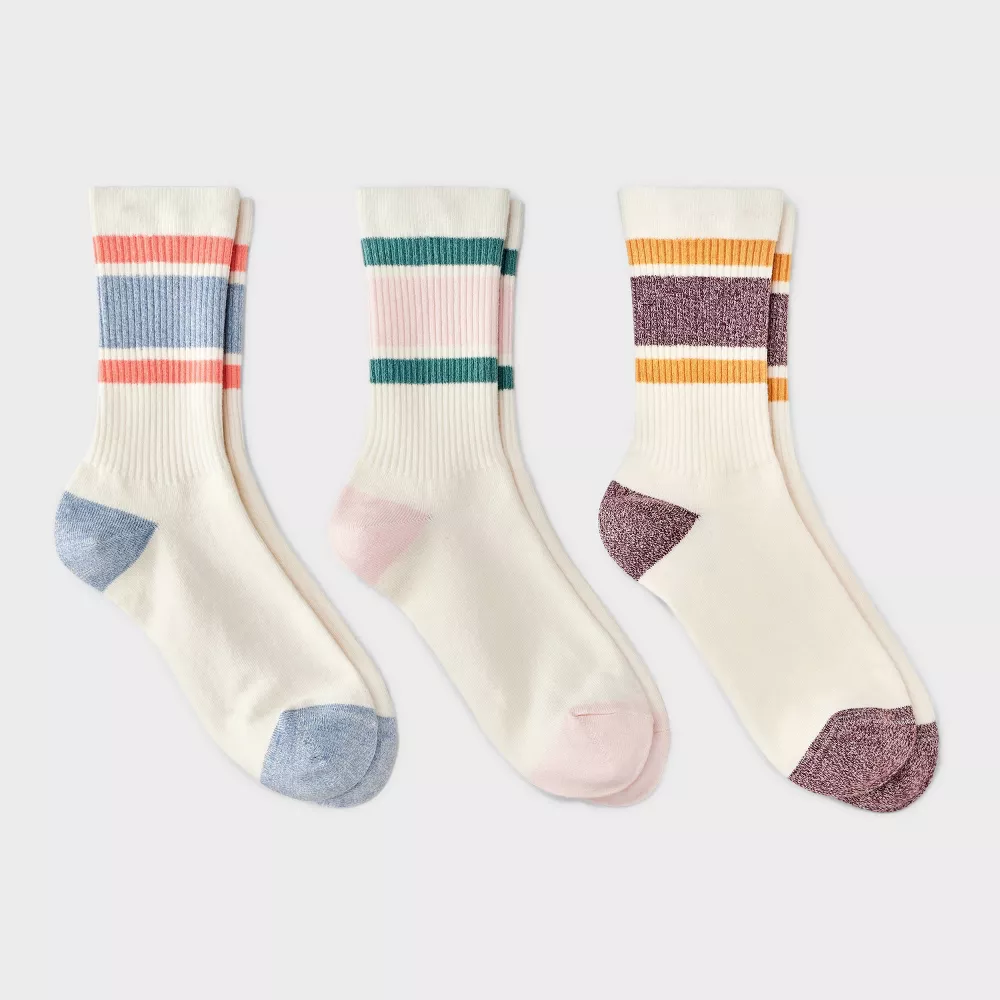 

Женские ретро-полосатые ребристые носки 3 пары Universal Thread, цвет Ivory/Pink/Blue