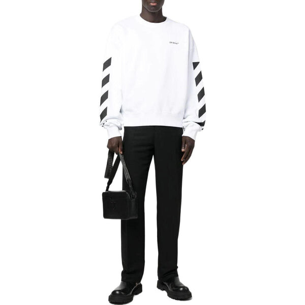 Толстовка Men's OFF-WHITE FW22 Side Stripe Alphabet Printing Straight Round Neck Long Sleeves Autumn White, белый — фото 2