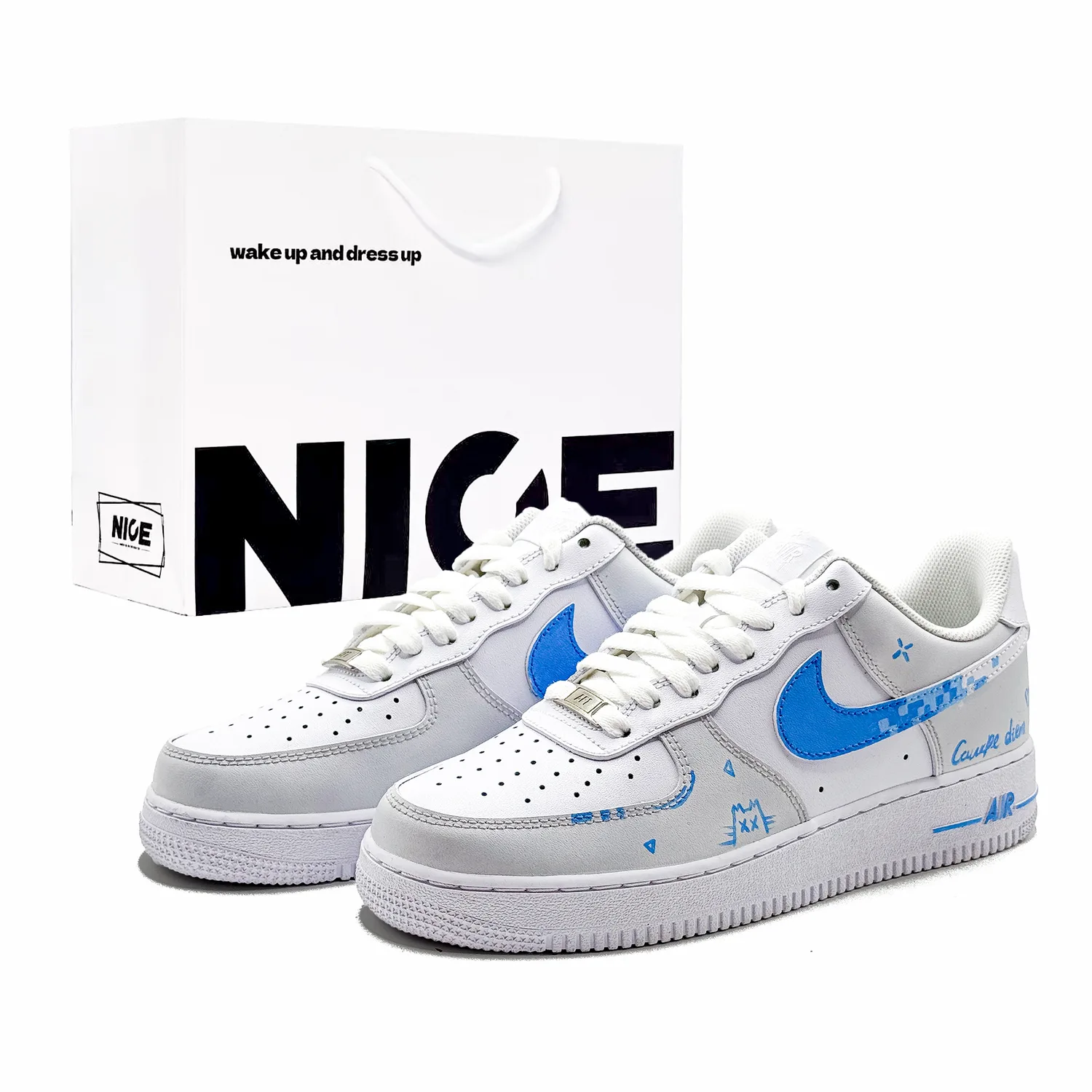 Nike Air Force 1 Cushioning, Wear Resistant Low top Skateboard Shoes Men's Blue White — фото 3