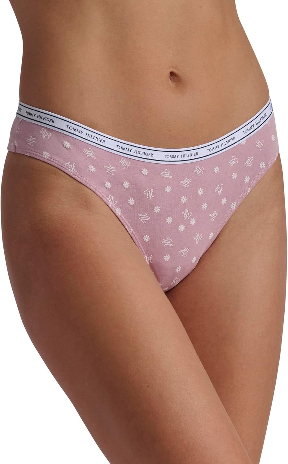 

Женские классические хлопковые стринги Tommy Hilfiger с логотипом на поясе, упаковка 5 пар, Dainty Th & Daisy Dawn Pink/Heather Grey/Sky Captain/Balanced Beige/Charcoal Heather Grey