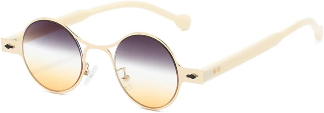 

Ретро круглые металлические панк-солнцезащитные очки для мужчин с заклепками, защита от УФ-излучения UV400, модные солнцезащитные очки для женщин с градиентным переходом TVTBBVV, Beige Grey Tea