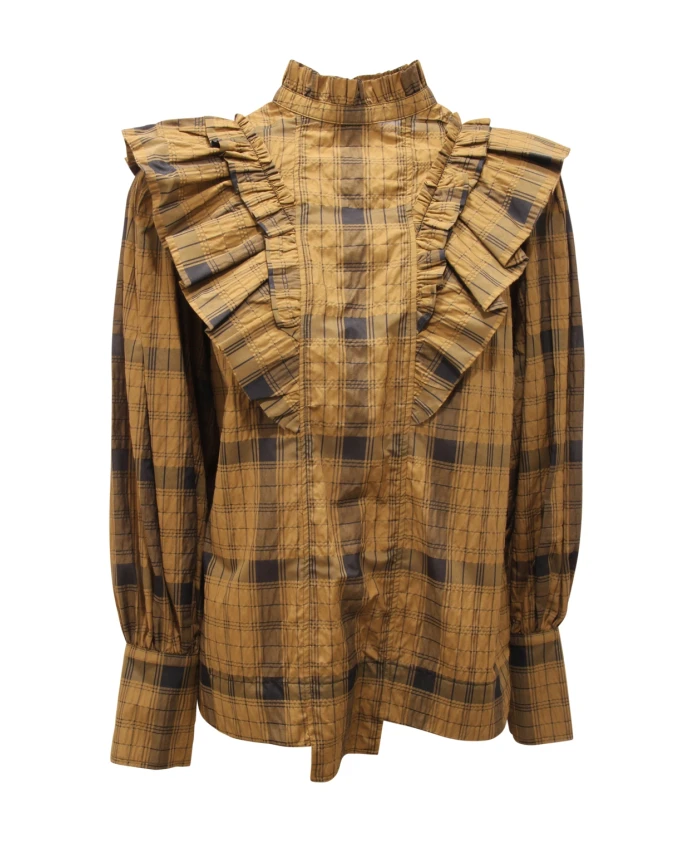 

Рубашка с застежкой-молнией сзади цвета мускатной ореховой кожи Ganni, зеленый