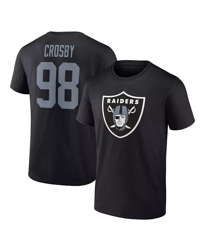 

Мужская черная футболка Maxx Crosby со значком игрока Las Vegas Raiders, именем и номером Fanatics, черный