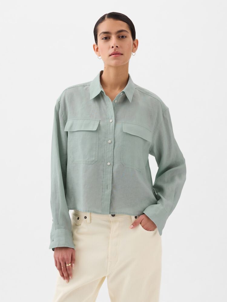 

Укороченная льняная рубашка Gap, зеленый