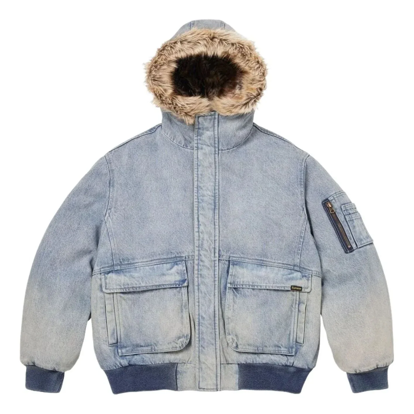 Рабочая куртка Supreme SS26 с двусторонним капюшоном из искусственного меха, цвет «джинсовая», синий