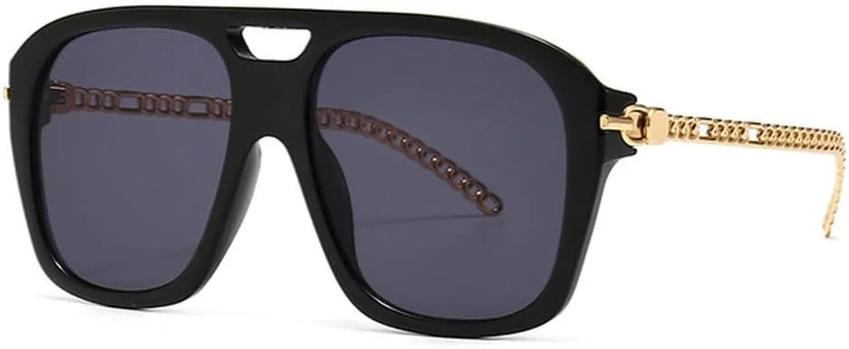 

Ретро-солнцезащитные очки LVTFCO с металлическими цепочками на дужках, модные, для мужчин и женщин, защита от ультрафиолета UV400, винтажные очки, C1black