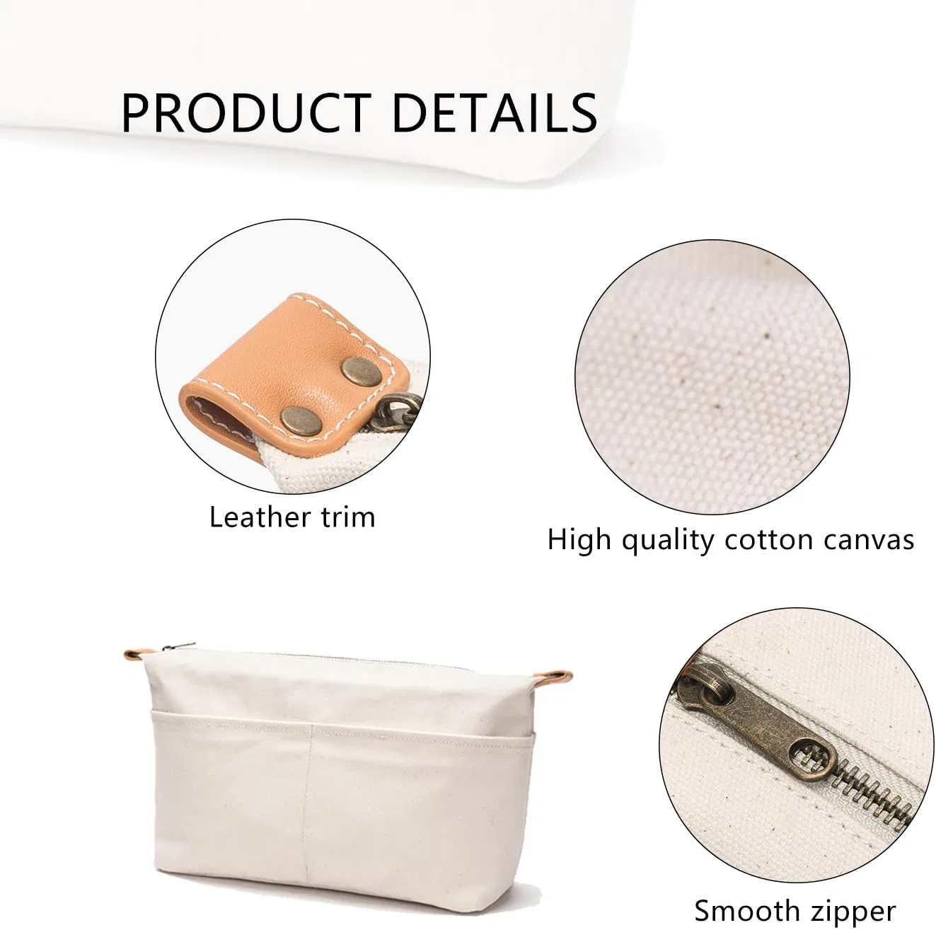 Органайзер для сумок и косметичка Insert Storage Bag, бежевый, размер S Yonben, Beige/Canvas — фото 3
